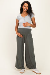 Gunmetal Wide Waist Band Maternity Wide Leg Maternity Pants