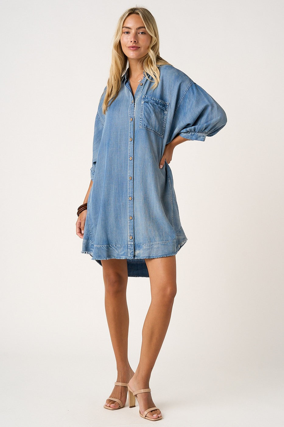 Light Denim Chambray Dolman Sleeve Shirt Dress