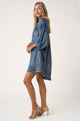 Dark Denim Chambray Dolman Sleeve Shirt Dress