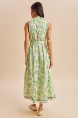 Fern Floral Button Up Tie Waist Midi Dress