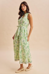 Fern Floral Button Up Tie Waist Midi Dress