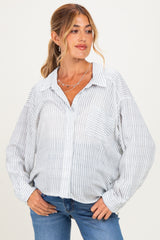 Blue Striped Oversized Sheer Linen Maternity Button Down