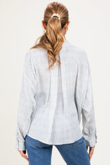 Blue Striped Oversized Sheer Linen Maternity Button Down