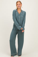 Ash Jade Button Down Top Wide Leg Pant Maternity Pajama Set