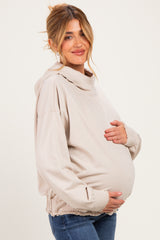 Oatmeal Oversized Fleece Terry Maternity Hoodie