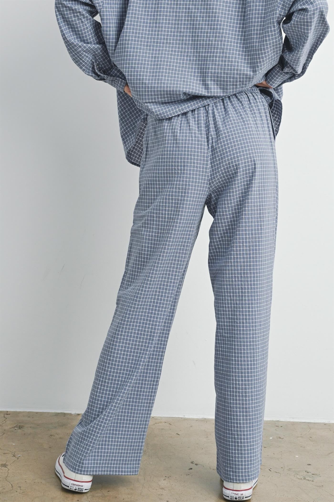 Blue Multi Drawstring Checkered Pants