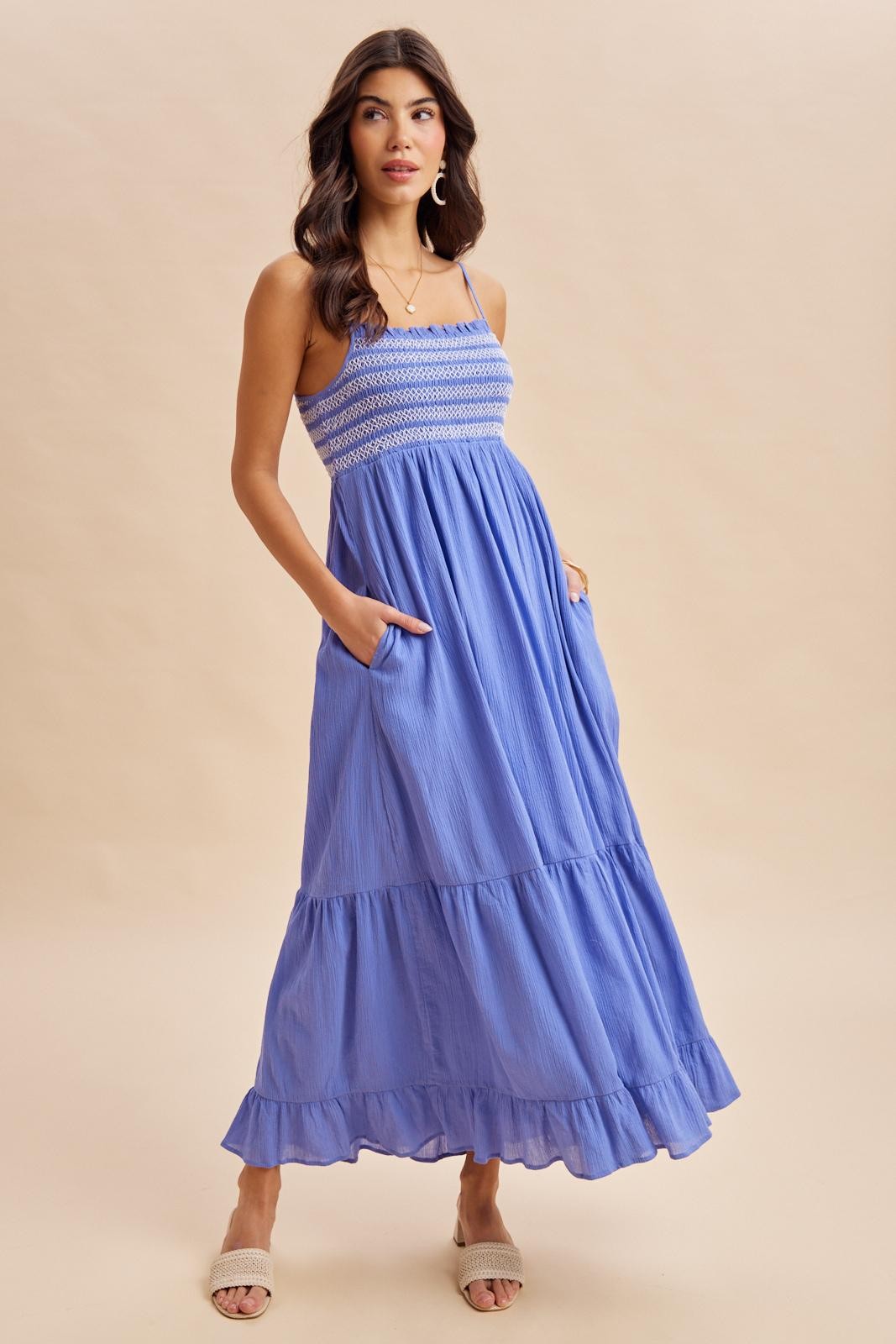 Capri Embroidered Smocked Maxi Dress