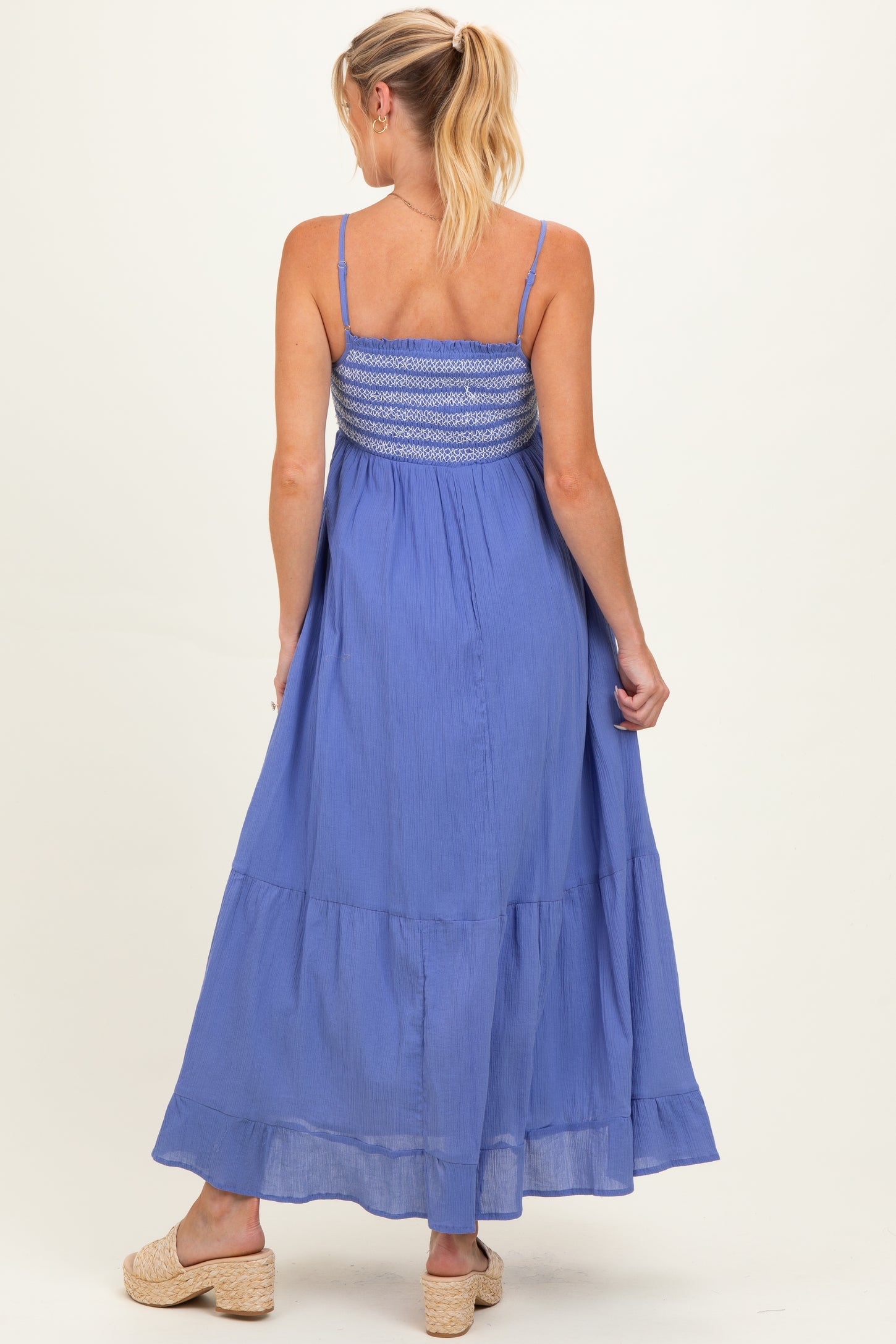 Capri Embroidered Smocked Maternity Maxi Dress