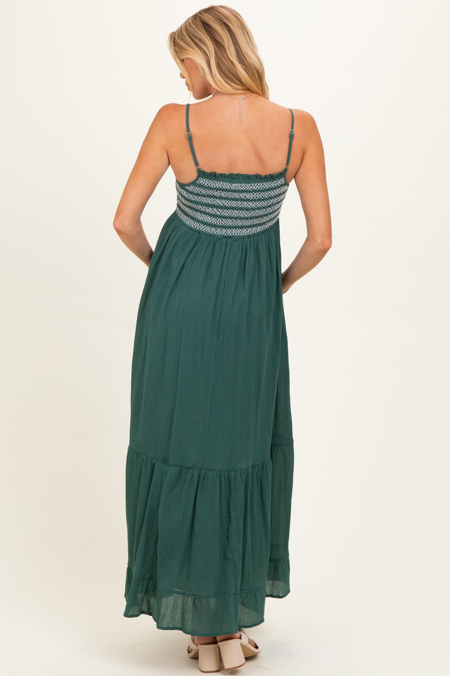 Rich Teal Embroidered Smocked Maternity Maxi Dress