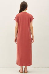 Brick Boxy Side Slit Maxi Dress