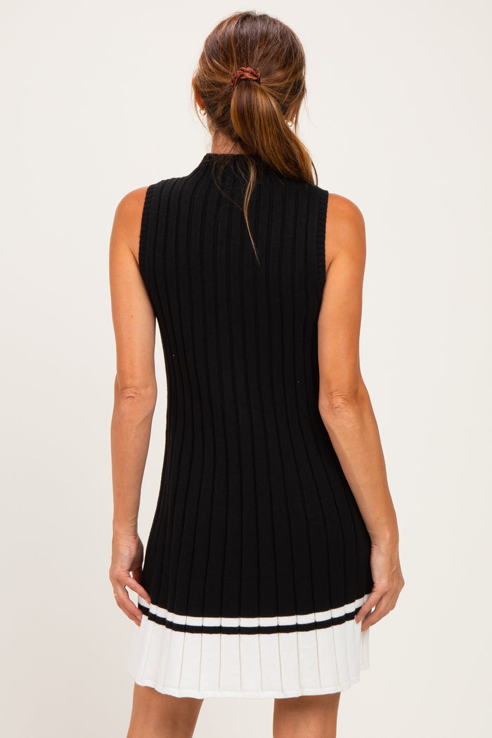 Black Colorblock Ribbed Knit Mini Dress