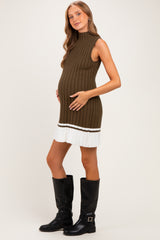 Olive Colorblock Ribbed Knit Maternity Mini Dress