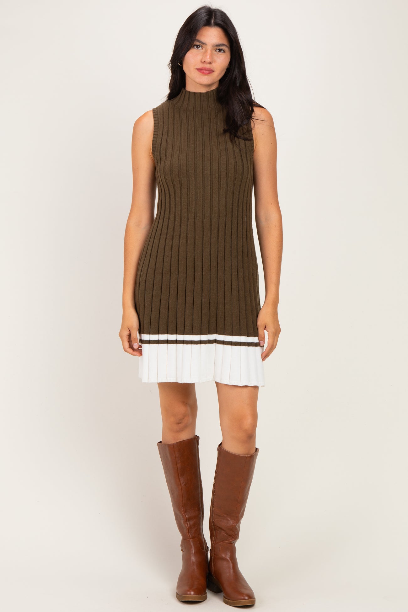 Olive Colorblock Ribbed Knit Maternity Mini Dress
