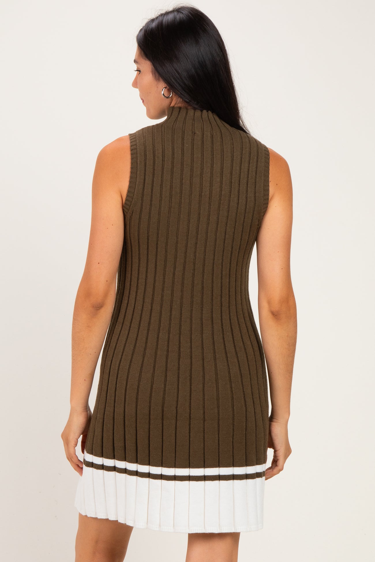 Olive Colorblock Ribbed Knit Mini Dress