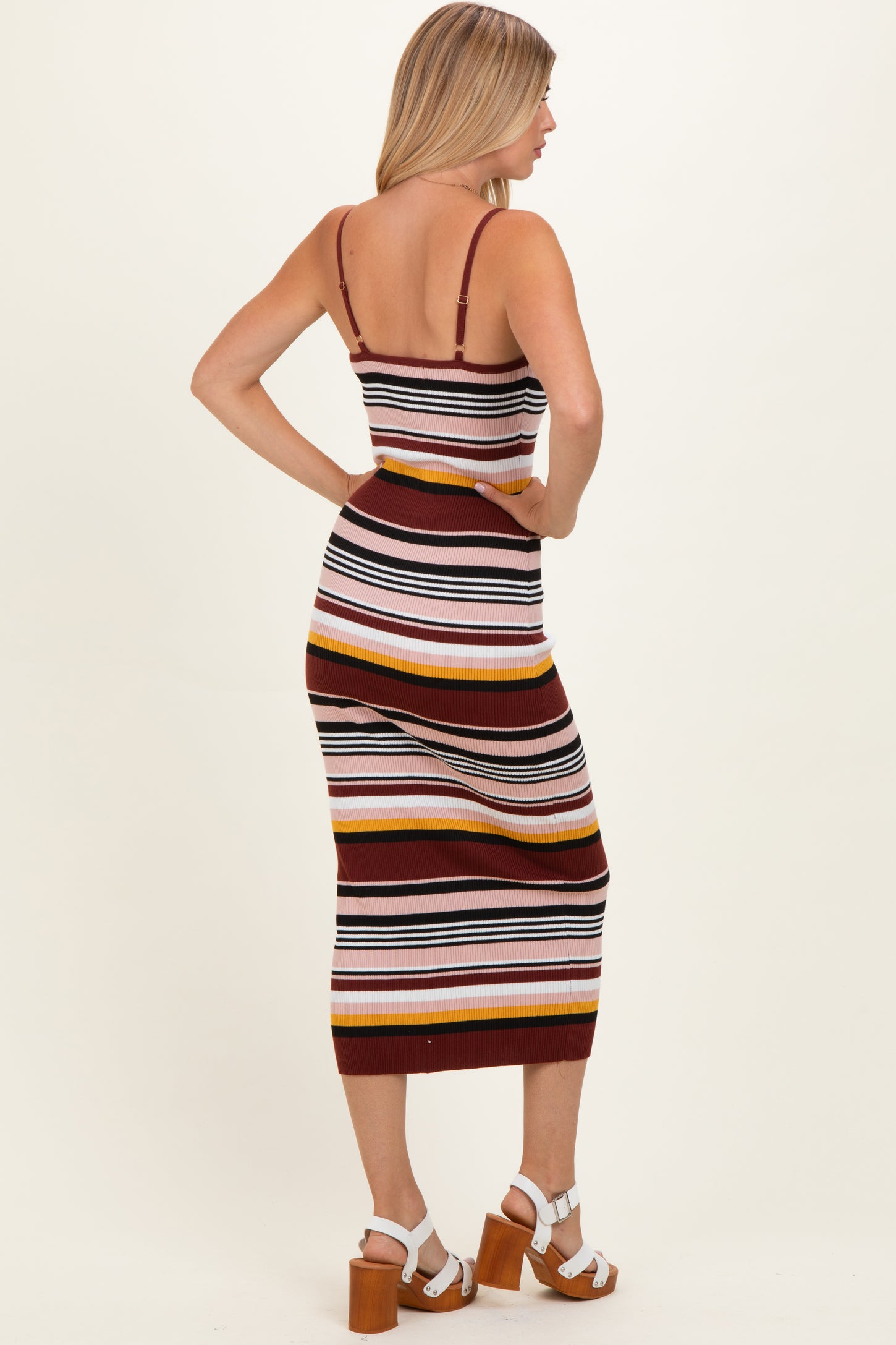 Burgundy Multi Stripe Knit Midi Dress
