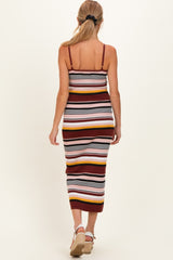 Burgundy Multi Stripe Knit Maternity Midi Dress