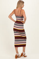 Burgundy Multi Stripe Knit Midi Dress