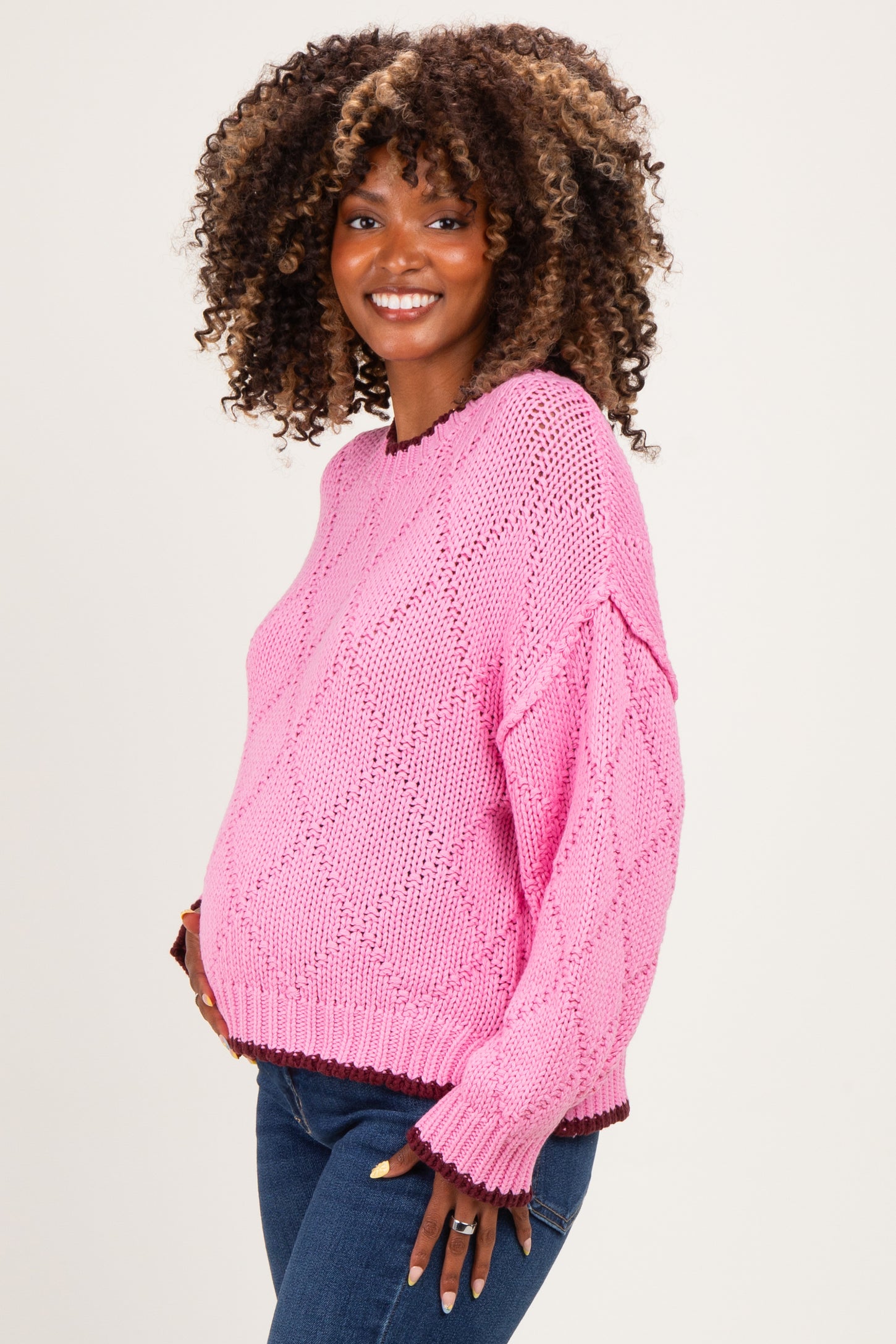 Hibiscus Contrast Trim Pointelle Matenity Sweater