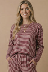 Burgundy Striped Oversized French Terry Maternity Top