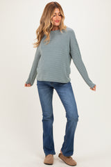 Olive Striped Oversized French Terry Maternity Top