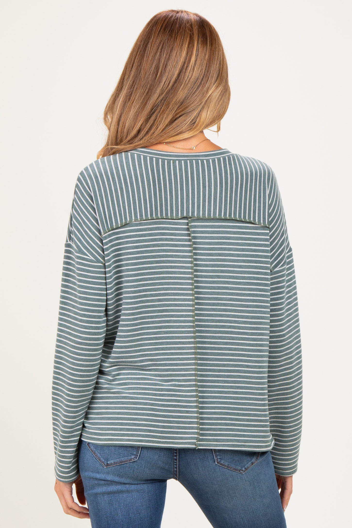 Olive Striped Oversized French Terry Maternity Top
