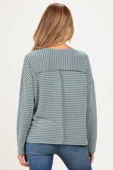 Olive Striped Oversized French Terry Maternity Top
