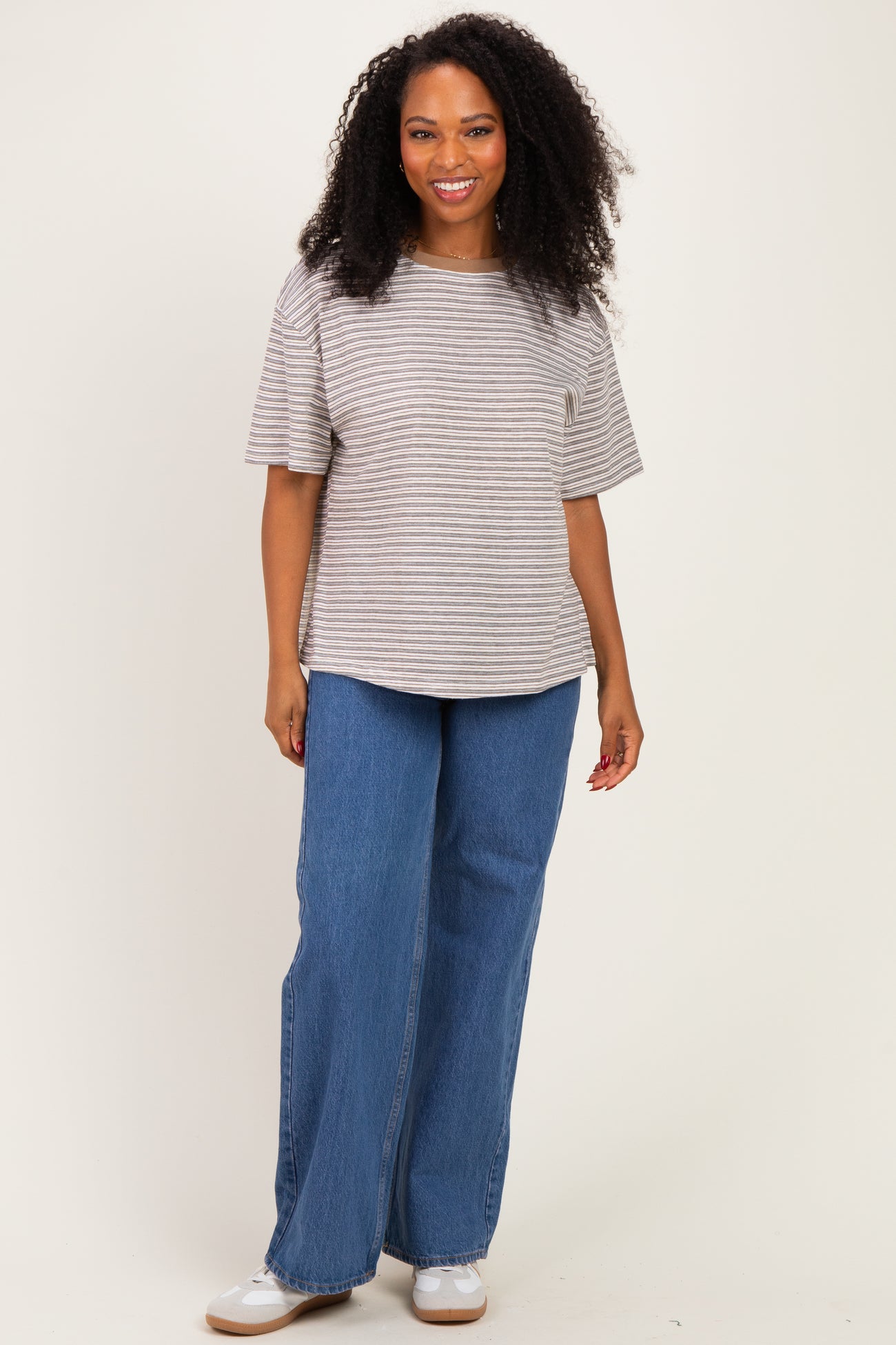 Grey Multi Stripe Oversized Tee