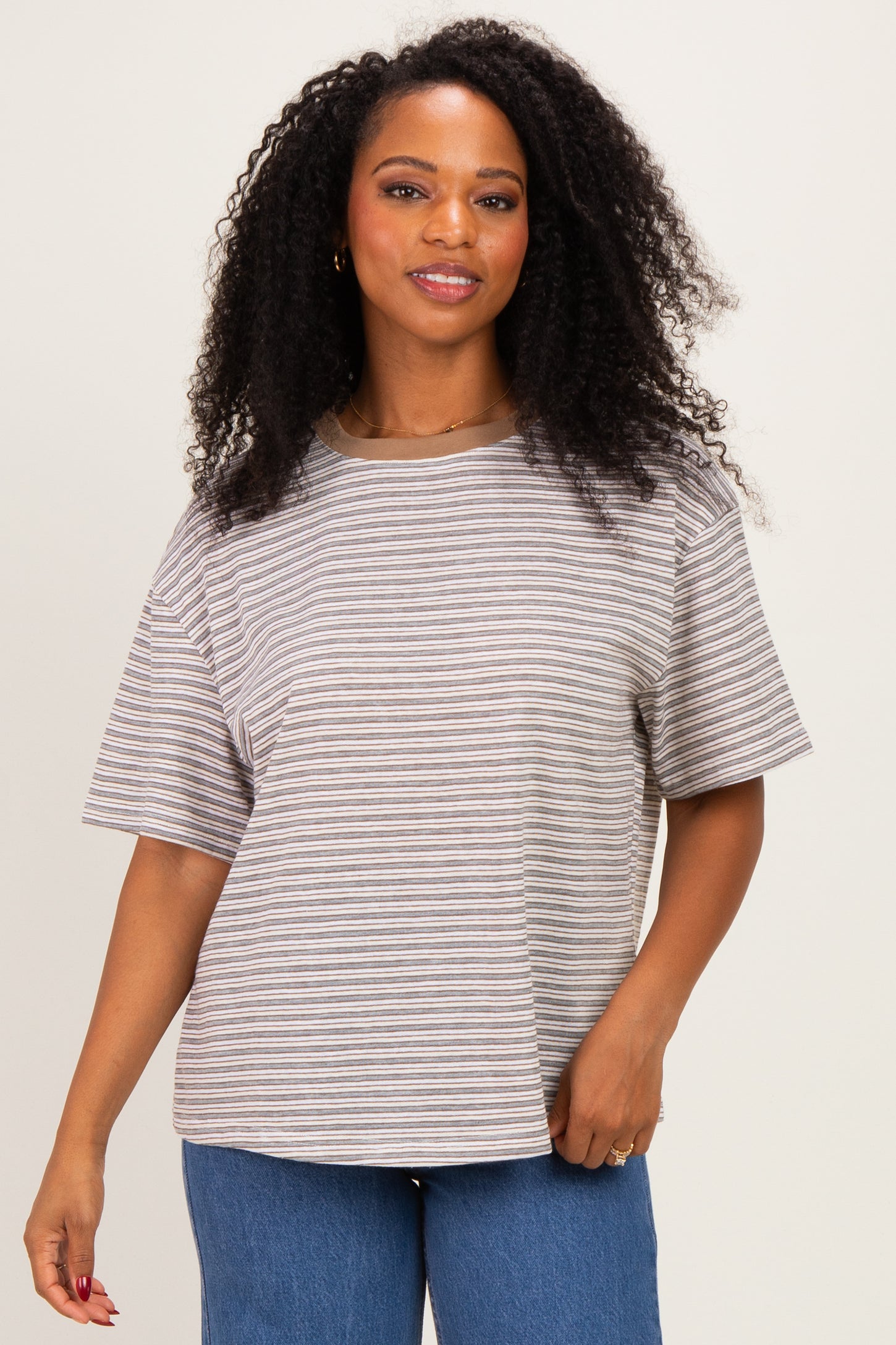 Grey Multi Stripe Oversized Tee