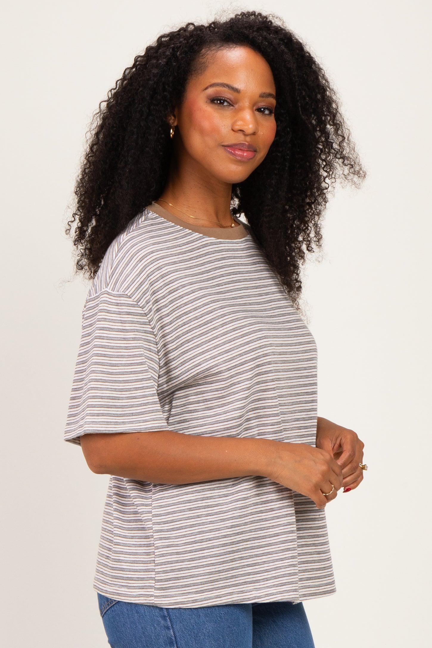 Grey Multi Stripe Oversized Tee