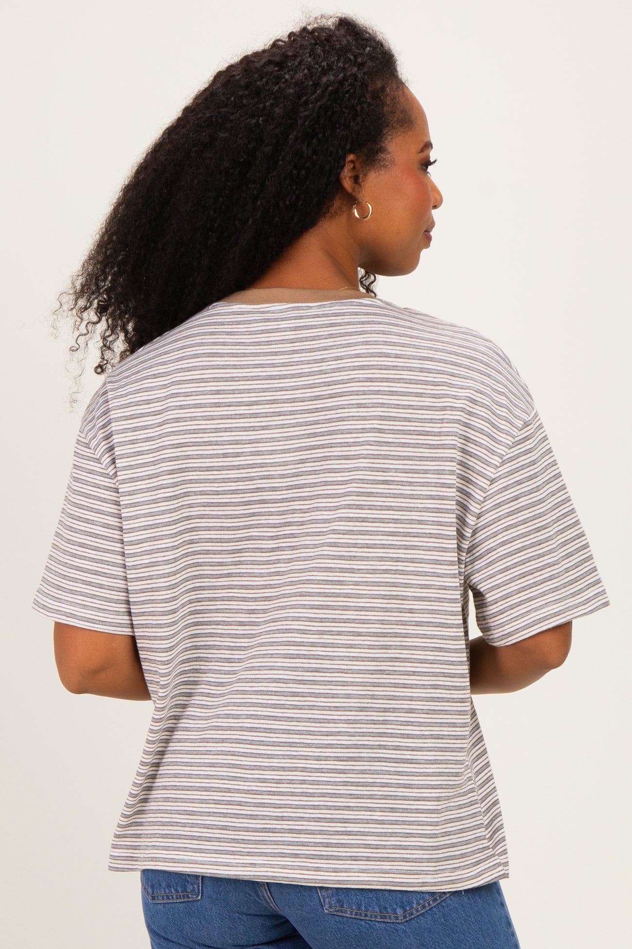 Grey Multi Stripe Oversized Tee