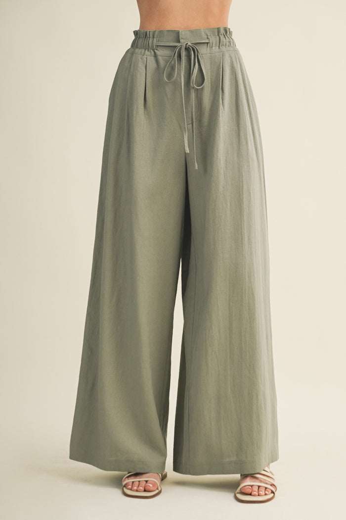Dried Basil Linen Wide Leg Maternity Pants