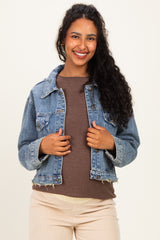 Medium Wash Distressed Maternity Denim Jacket