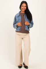 Medium Wash Distressed Maternity Denim Jacket