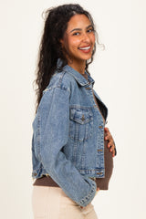 Medium Wash Distressed Maternity Denim Jacket