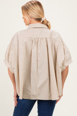 Oatmeal Oversized Check Plaid Maternity Button Down Shirt