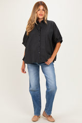 Midnight Oversized Check Plaid Maternity Button Down Shirt