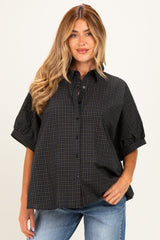 Midnight Oversized Check Plaid Maternity Button Down Shirt