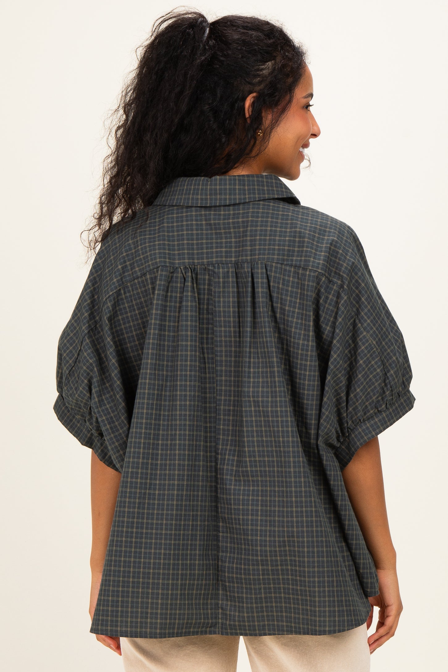 Pine Oversized Check Plaid Maternity Button Down Shirt