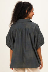 Pine Oversized Check Plaid Maternity Button Down Shirt