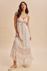 Vintage Pink Mixed Floral Maxi Dress