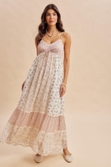 Vintage Pink Mixed Floral Maxi Dress