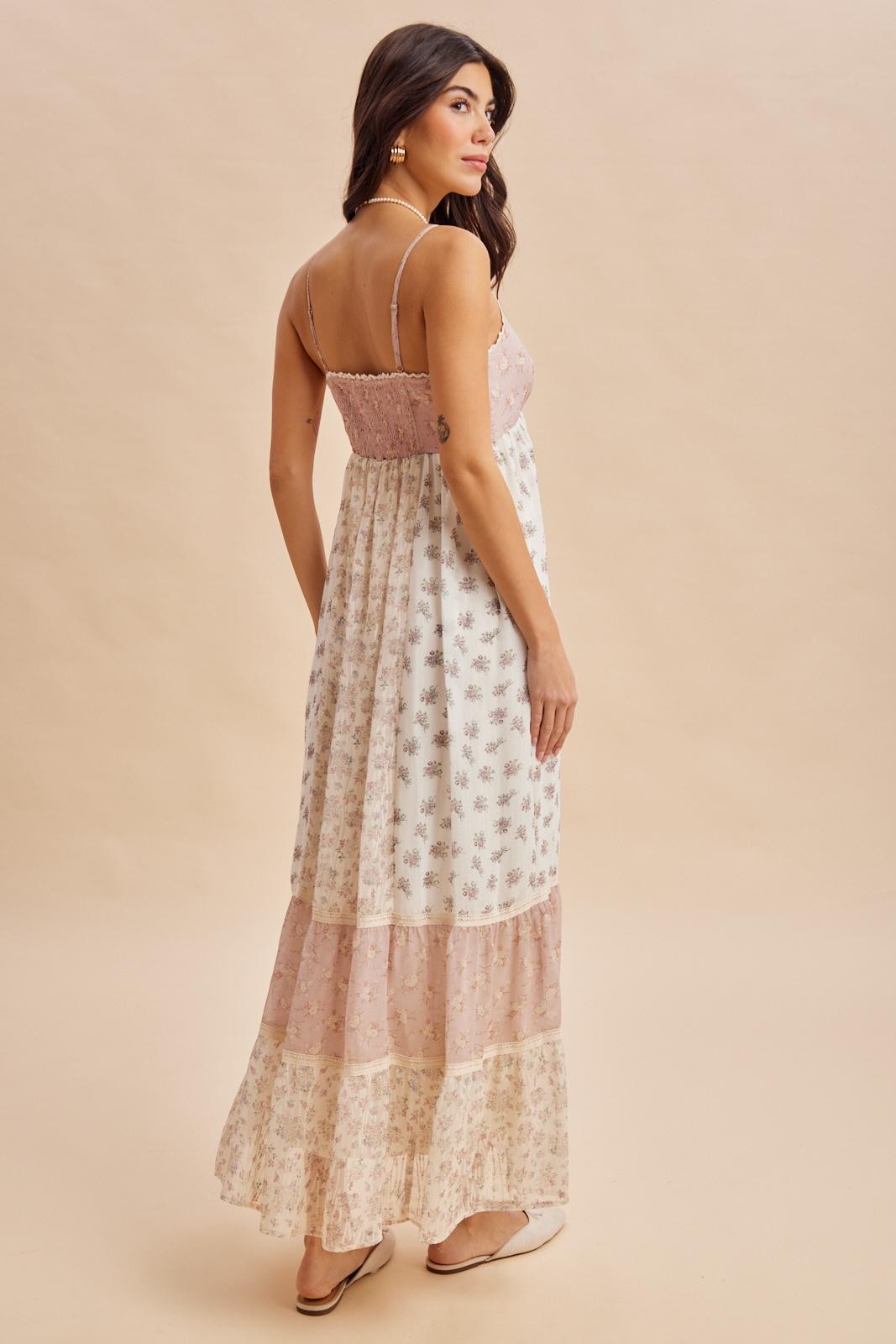 Vintage Pink Mixed Floral Maxi Dress
