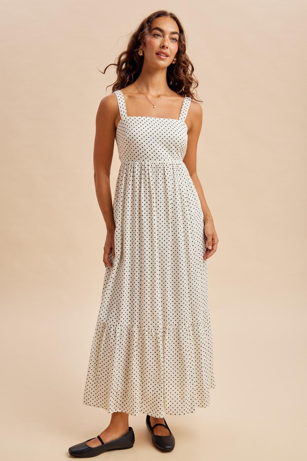 White Polka Dot Back Bow Maxi Dress
