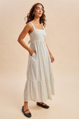 White Polka Dot Back Bow Maxi Dress