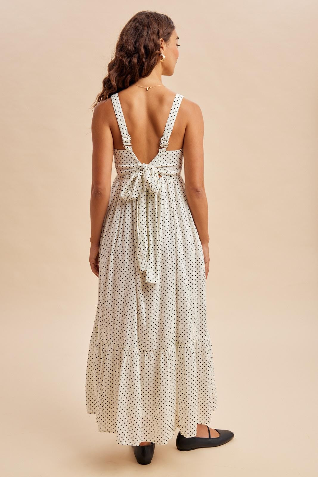 White Polka Dot Back Bow Maxi Dress