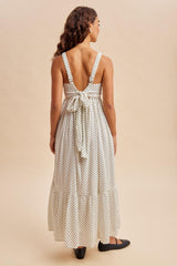 White Polka Dot Back Bow Maxi Dress