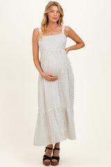 White Polka Dot Back Bow Maternity Maxi Dress