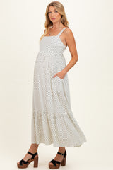 White Polka Dot Back Bow Maternity Maxi Dress