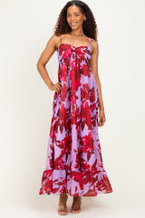 Lavender Floral Ruffle Hem Maternity Maxi Dress