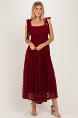 Burgundy Sleeveless Lace Maternity Maxi Dress